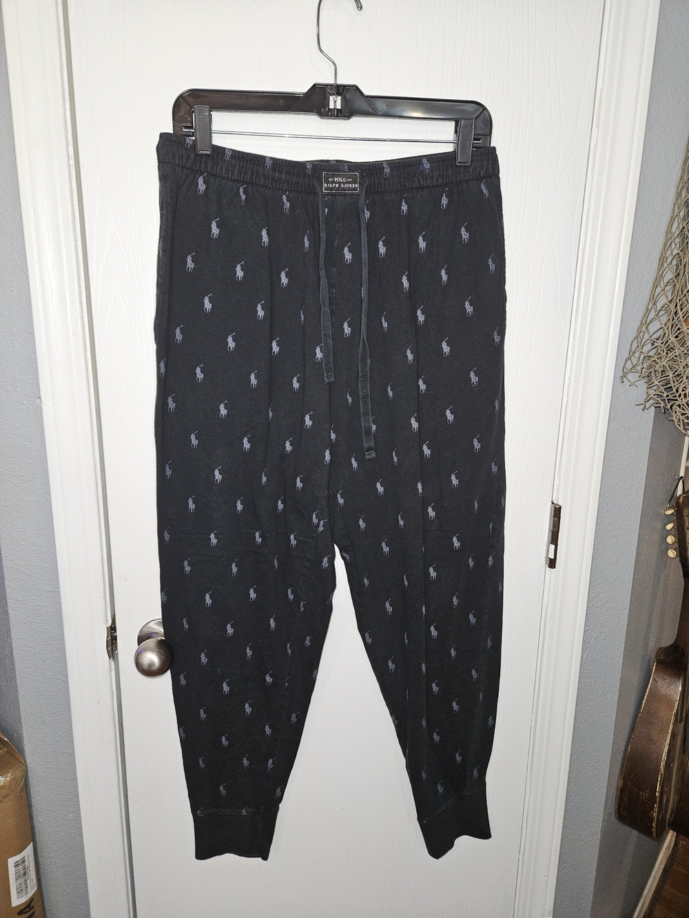 Polo by Ralph Lauren Black Pajama Lounge Pants with Navy Pony Print